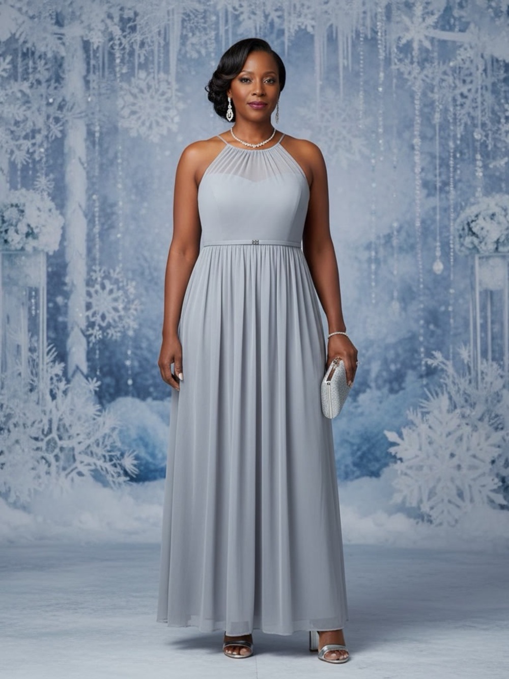 Cindy Gray Halter Chiffon Bridesmaid Dress Gown Size 3XL Plus Size